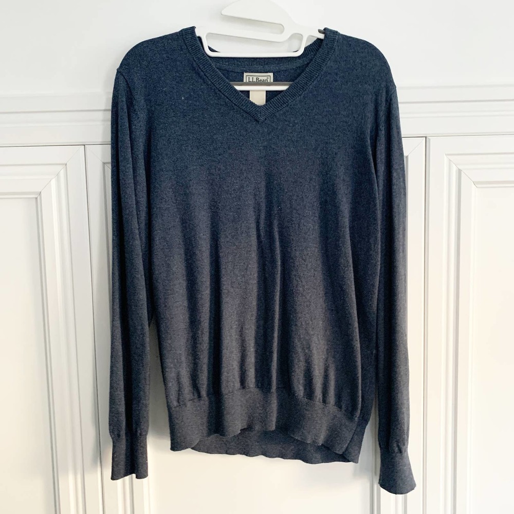 L.L.Bean Men's Cashmere Cotton Blend V Veck Sweater Blue Small